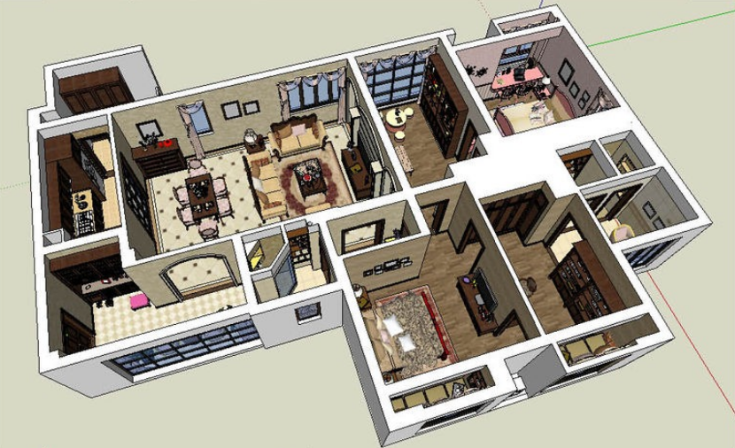 整体欧式户型室内草图大师su模型