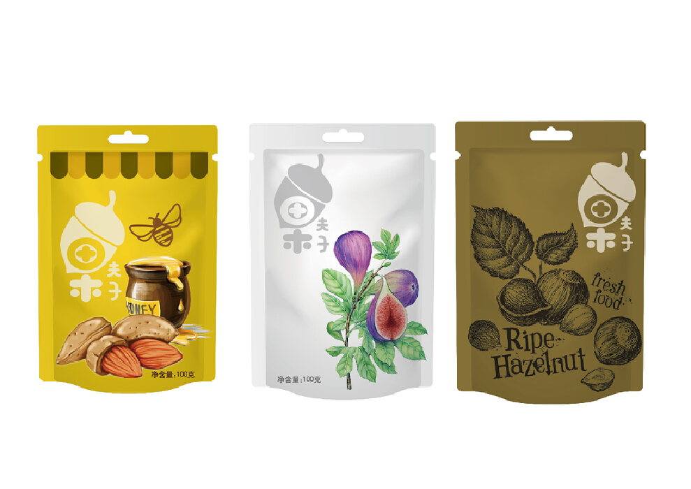 坚果果干休闲食品LOGO+包装设计：果夫子