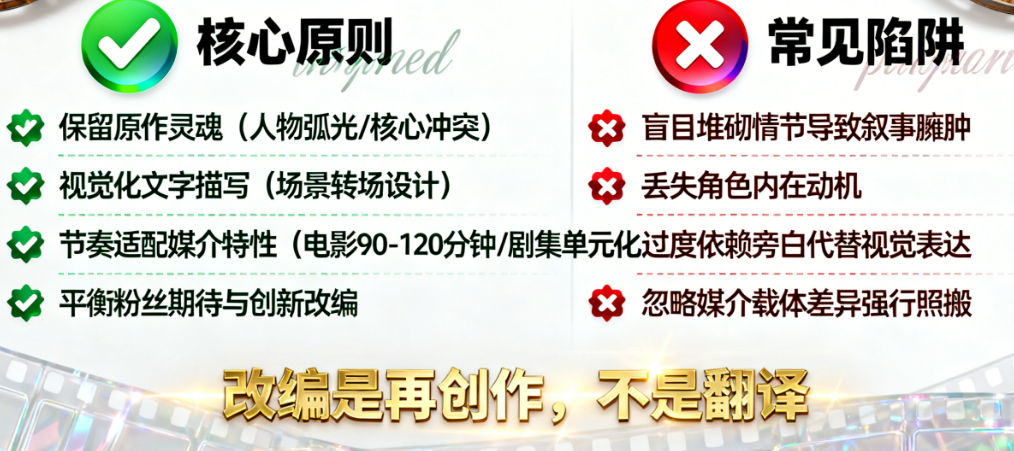 如何将小说/漫画改编成影视剧本?有哪些核心原则和常见陷阱?