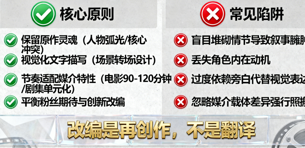 如何将小说/漫画改编成影视剧本?有哪些核心原则和常见陷阱?