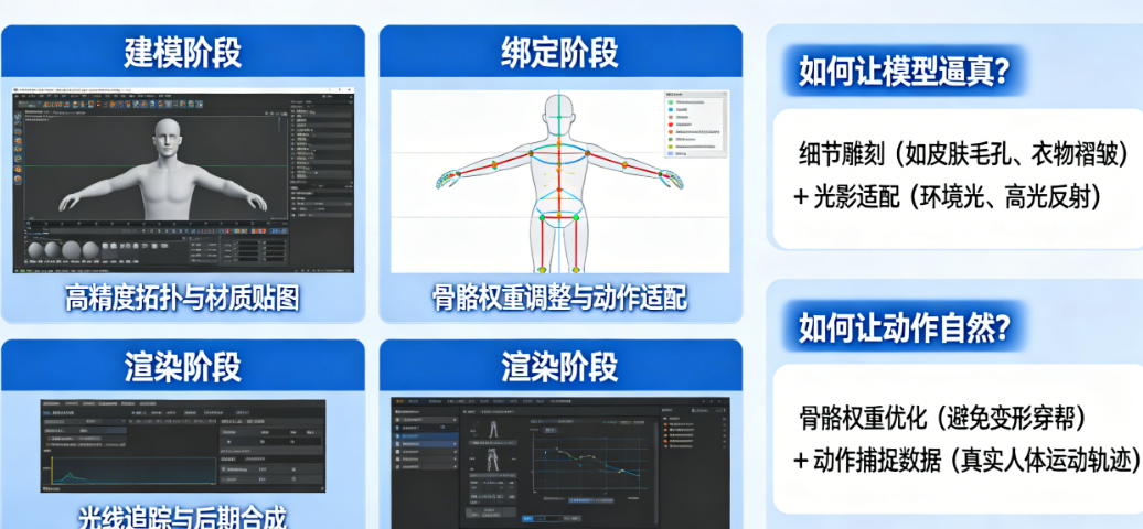 如何让模型逼真?如何让动作自然?——3D数字人建模、绑定、渲染全流程实操指南