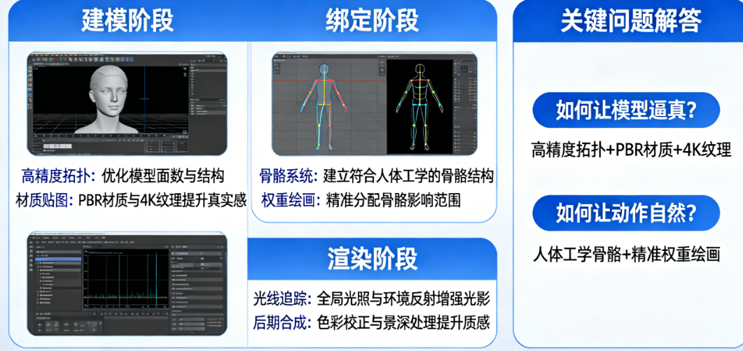 如何让模型逼真?如何让动作自然?——3D数字人建模、绑定、渲染全流程实操指南