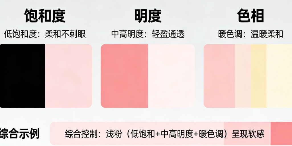 “软”的感觉怎么用颜色表达?饱和度、明度、色相的综合控制