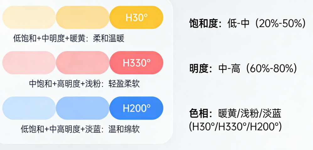 “软”的感觉怎么用颜色表达?饱和度、明度、色相的综合控制