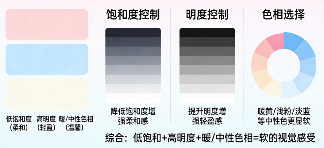 “软”的感觉怎么用颜色表达?饱和度、明度、色相的综合控制