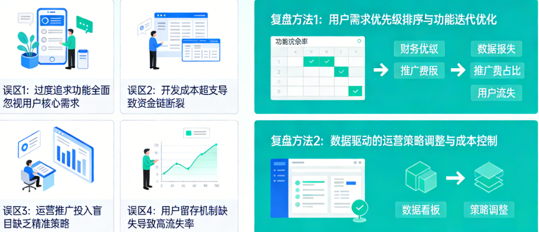 从开发到运营：电商APP创业的4个亏钱误区与2个救命复盘方法