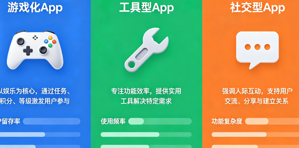 游戏化App vs 工具型App vs 社交型App：3种创意驱动型App的系统开发实例对比