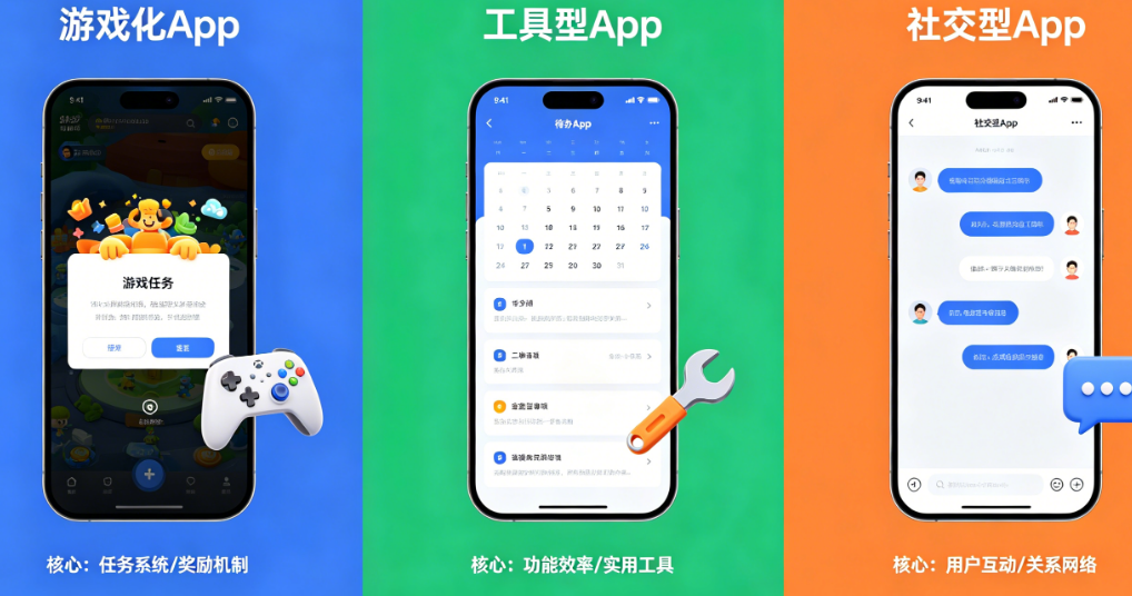 游戏化App vs 工具型App vs 社交型App：3种创意驱动型App的系统开发实例对比