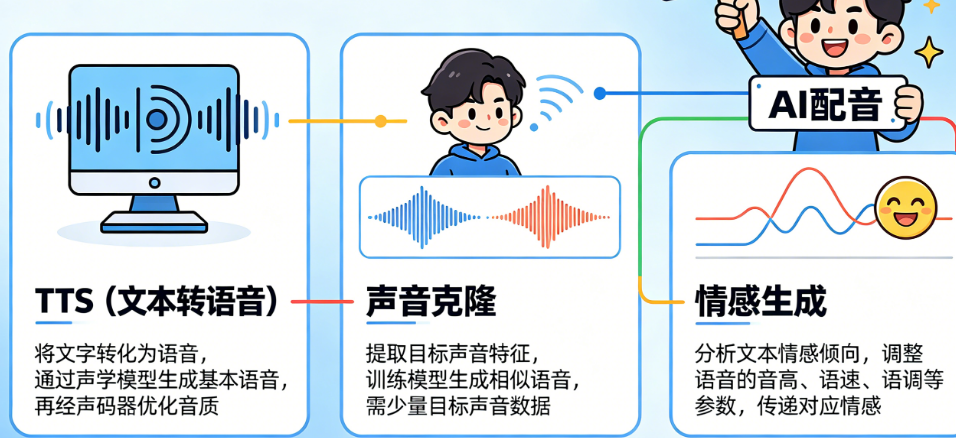 AI配音技术原理全解析：TTS、声音克隆与情感生成如何工作?
