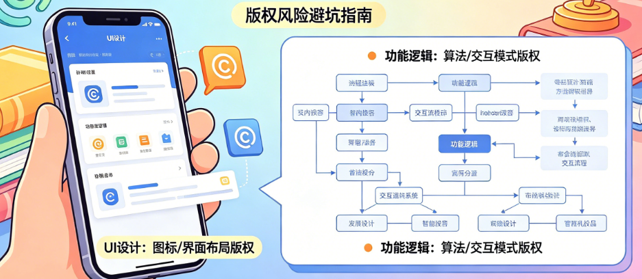 仿款App开发别踩红线!从UI设计到功能逻辑的完整版权风险避坑指南