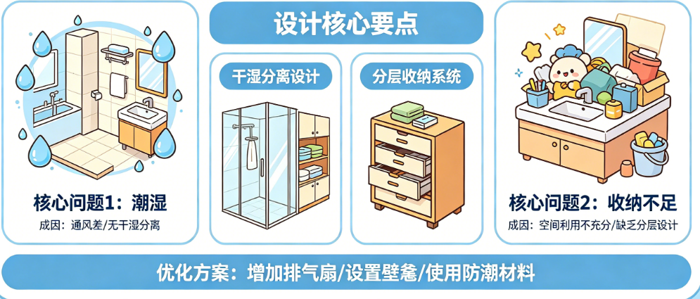 卫生间总潮湿、收纳不够?揭秘设计的核心要点与优化方案