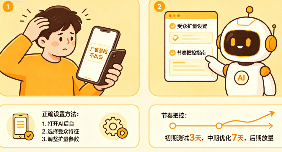 广告量跑不出去?揭秘AI受众扩量的正确设置方法与节奏把控