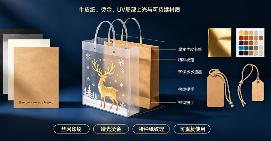 麋鹿圣诞插画手提袋怎么设计?节日氛围与实用性的平衡点在哪?