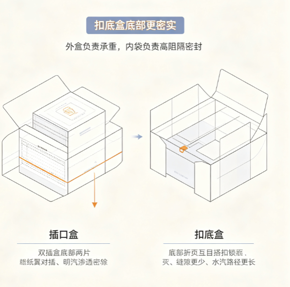 扣底盒 vs 插口盒:杏仁棒零食包装哪种密封性更好?