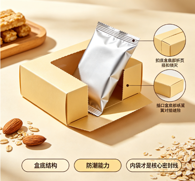 扣底盒 vs 插口盒:杏仁棒零食包装哪种密封性更好?