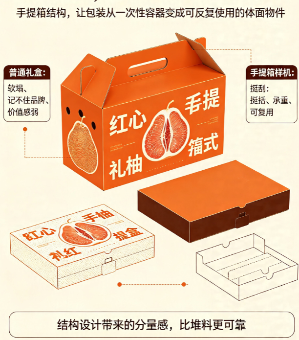 水果礼盒千篇一律?红心柚手提箱样机如何用结构设计带出“分量感”?