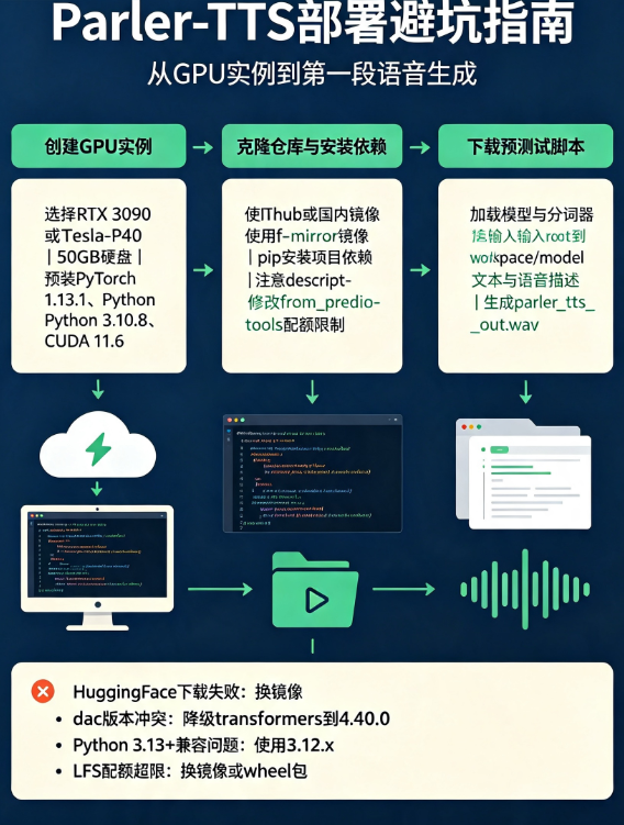 开源TTS模型跑不起来?揭秘Parler-TTS+DAMODEL的复现步骤与避坑要点